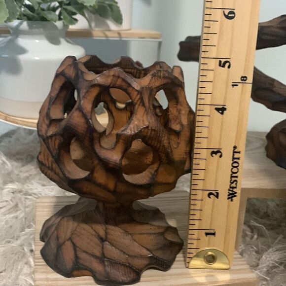 Vintage Wooden Brutalist Style Candle Holders Set Of Three Retro - Picture 15 of 16